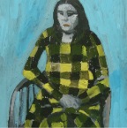 Woman With Checker Dress, gouache on paper mounted on canvas, 18x24cm, 2010 550€