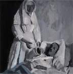 Am Krankenbett, gouache on paper mounted on canvas, 50x40cm, 2010 950€