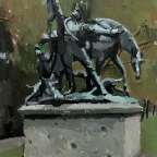 Jagdszene von Max Baumbach im Tiergarten, gouache on canvas, 30x40cm, 2010 850€