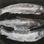 Three Trouts Bevor We Ate Them, gouache on canvas, 24x30cm, 2012  650€