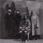 Four Figures In Coats, acrylic on paper mounted on canvas, 24x30cm, 2010   650€