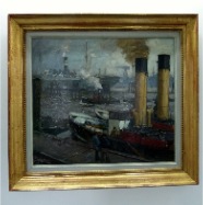 LEONHARD SANDROCK (1867-1945), Hamburg Hafen, Öl auf Leinwand,70x80cm, um 1920
